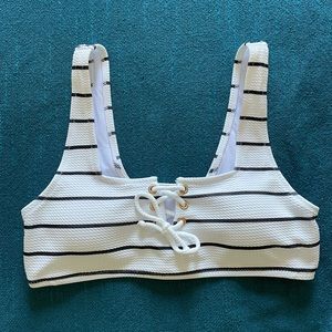 Black and White Striped Bikini Top